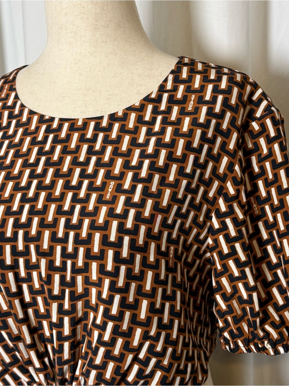 Staud Epona Mini Dress Medium NWT Basketweave Print Cutout Puff Sleeve Dress - Picture 8 of 16